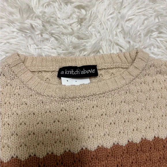 A Knitch Above Sweater Knit Sweater Striped Sweater Wavy Sweater Neutral Sweater - Picture 3 of 5